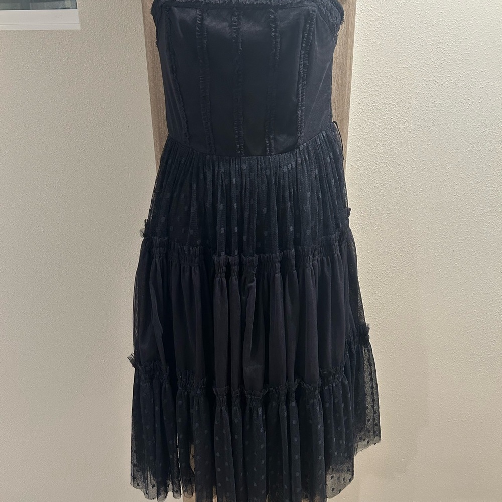 Moulinette Soeurs by Anthropology Black Textured Polkadot Chiffon Dress